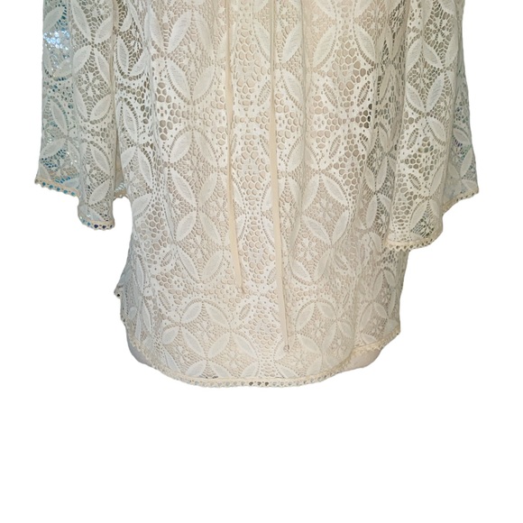 Milly of New York Ivory Lace Eyelet Sheer Tie Neck Blouse - 4 - Picture 3 of 10